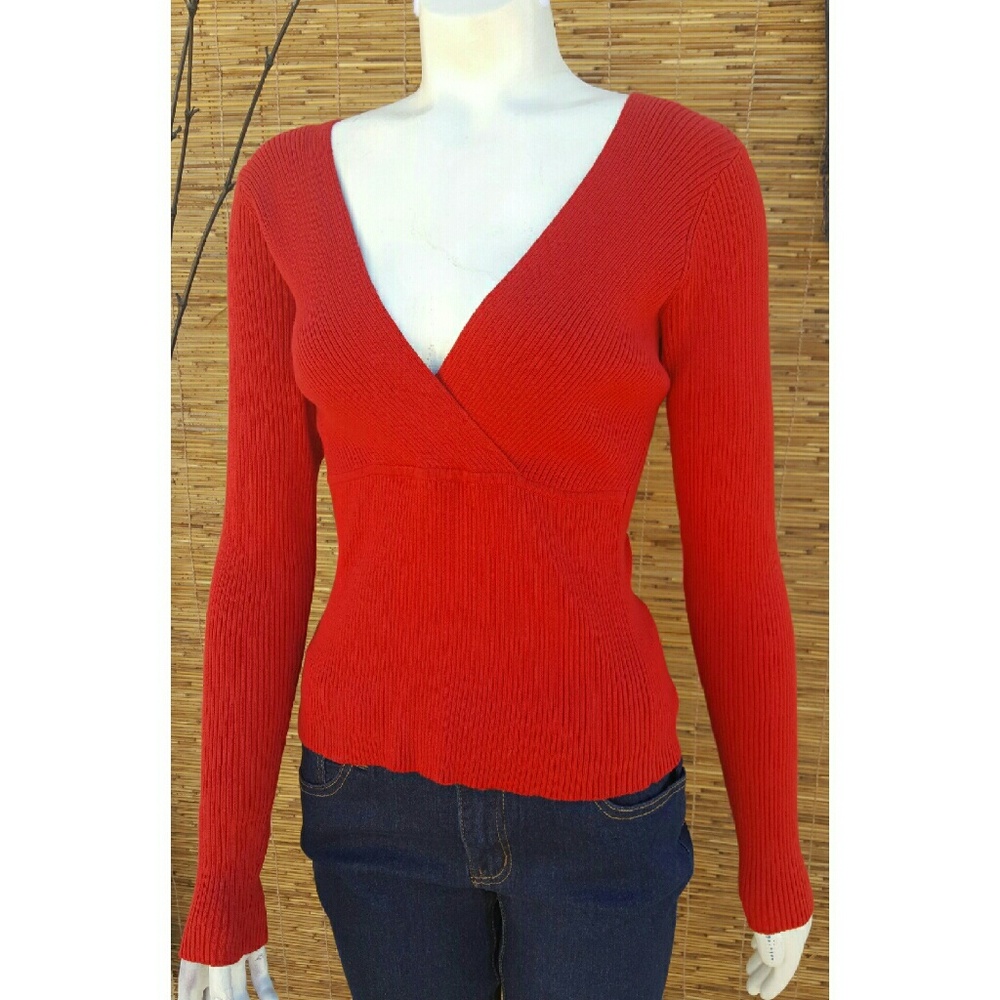 Cotton Red One Step Up Knit Long Sleave Sweater